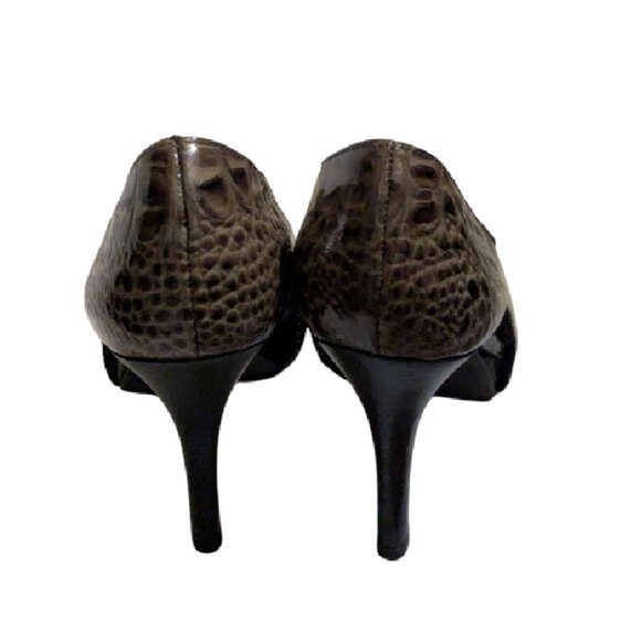 J Vincent Faux Croc All Leather Platform Pump Peep Toe Stiletto Heels Size 9.5 - Picture 4 of 7